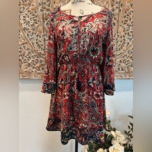 Flying Tomato Red & Navy Blue Paisley Lightweight Flowy Mini Dress- size S